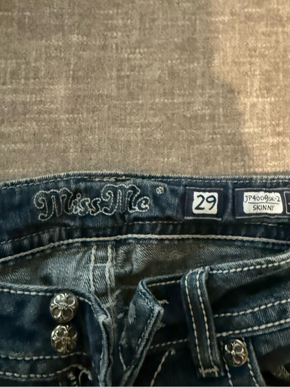 Miss Me Blue Skinny Jeans with Embroidered Waistband